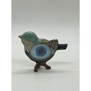 Decorative Blue Green Bird Pin Brooch - Enamel Accent